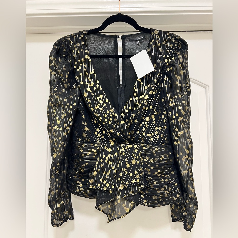 NWT Aqua Foiled Peplum V-Neck Blouse - Picture 4 of 11